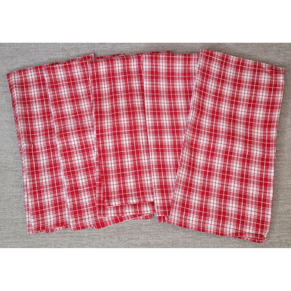 Crate & Barrel Dishtowel Red White Plaid Cotton Set of 5 Cotton‎ New Old stock